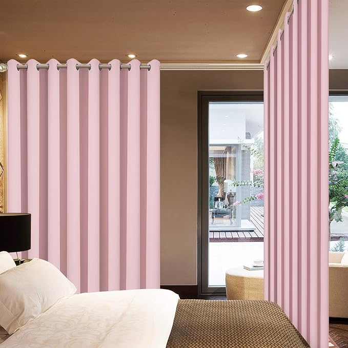 Yakamok Extra Wide Blackout Curtain for Sliding Glass Door, Grommet Thermal Insulated Room Divider Curtain 100W x 84L inch, Room Darkening Patio Curtain,8.3ft Wide x 7ft Tall, 1 Panel,Pink