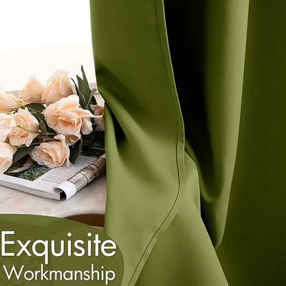 MIULEE Blackout Curtains for Bedroom Living Room Thermal Insulated Room Darkening Grommet Top Solid Light Blocking Drapery Set of 2 Window Panels 52 x 72 Inches Olive Green