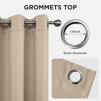Joydeco Blackout Curtains 95 Inches Long 1 Panel, Thermal Insulated Long Curtains& Drapes 1 Piece, Room Darkening Grommet Drapes for Living Room Bedroom Window (W70 x L95 Inch, Light Beige)