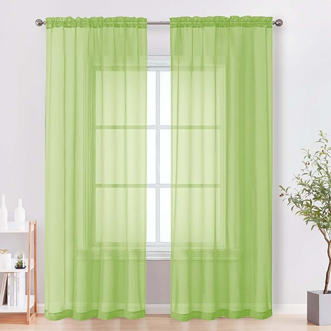 OVZME Sheer Curtains 84 Inches Long 2 Panels Set, Light Filtering Transparent Lightweight Soft Window Treatment Panels for Study Room Living Room Guest Room, Each 42W x 84L Inches, Lime