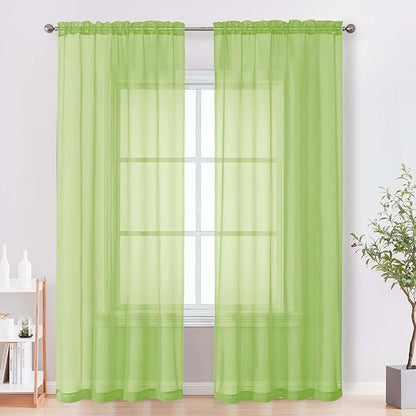 OVZME Sheer Curtains 84 Inches Long 2 Panels Set, Light Filtering Transparent Lightweight Soft Window Treatment Panels for Study Room Living Room Guest Room, Each 42W x 84L Inches, Lime