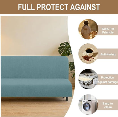 U-NICE HOME Stretch Futon Cover Armless Bed Slipcover - Soft Jacquard Fabric Washable for Pet Friendly, Light Blue