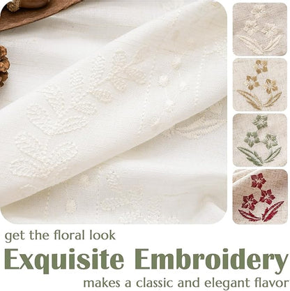 jinchan Belrose Linen Curtains for Bedroom Floral Curtains 84 Inch Length Linen Blend White Embroidered Drapes Farmhouse Flower Patterned Drapes for Living Room Window Treatments Set 2 Panels
