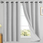 Yakamok White Linen Curtains 100% Blackout 63 Inches Long,Room Darkening Textured Curtains for Living Room Thermal Grommet Bedroom 2 Panels with Greyish White Liner