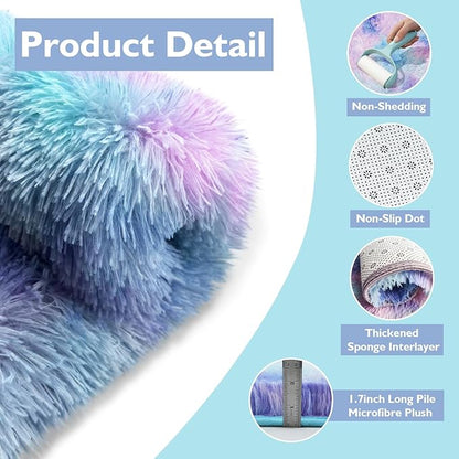 8x10 Fluffy Area Rugs for Living Room,Shag Area Rug for Bedroom,Soft Fuzzy Rug Non-Shedding Indoor Plush Carpet for Kids Bedroom Nursery Home Decor,Rainbow Purple