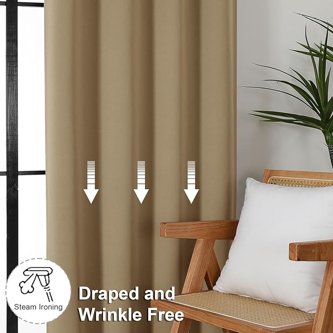 Simplebrand Taupe Blackout Curtains for Bedroom 96 Inches Long 2 Panels, Solid Thermal Insulated, Energy Saving Living Room Window Treatment Curtains Blackout Drapes, W50 x L96 Inch, Taupe
