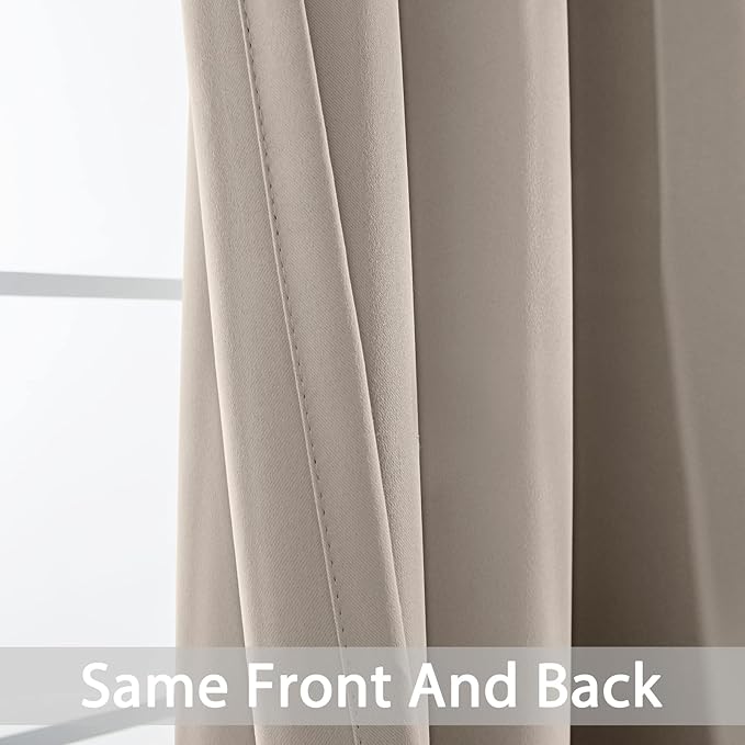 Yakamok Blackout Curtains Room Darkening Thermal Insulated Window Panels,Solid Grommet Top Drapes for Bedroom/Living Room(62Wx72L, Natural, 2 Panels)