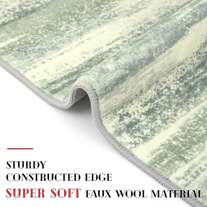 Lansny Modern Abstract Runner Rug 2x6, Sage Green Grey Washable Entryway Runner Non-Slip Soft Hallway Rug Runner Thin Print Faux Wool Carpet for Kitchen Bedroom Laundry Room Indoor
