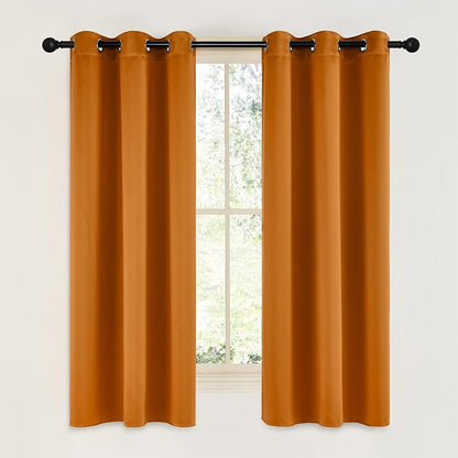 NICETOWN Room Darkening Cafe Satin Curtains for Small Windows, 42" Wide by 63" Long, 2 Panels, Orange, Grommet Privacy Faux Silk Blackout Drapes for Bedroom