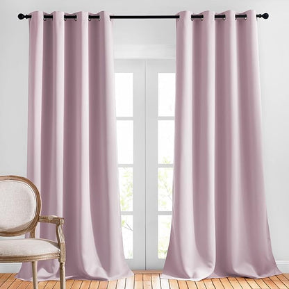 NICETOWN Room Darkening 102 inch Curtains for Living Room, Grommet Thermal Curtains Room Darkening Window Treatments Sound Reducing for Bedroom, Baby Pink, 2 Panels, W52 x L102