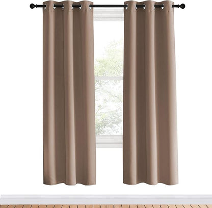 NICETOWN Kitchen Blackout Curtains and Drapes, 1 Pair, 34 inches by 70 Inch, Cappuccino, Triple Weave Energy Saving Thermal Insulated Solid Grommet Blackout Panels for Patio