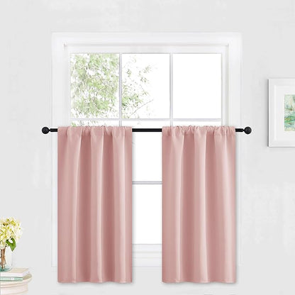 RYB HOME Kitchen Blackout Curtains Over Sink 36 inch Length, Rod Pocket Summer Light UV Blocking Energy Efficient, Cabinet Shelf Cupboard Coverings, Width 29 by Length 36, Peach Blush, 2 Panels