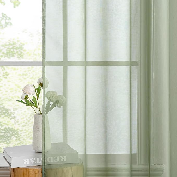 MIULEE 2 Panels Sage Green Sheer Window Curtains Elegant Window Voile Panels/Drapes/Treatment for Bedroom Living Room (54X45 Inches)