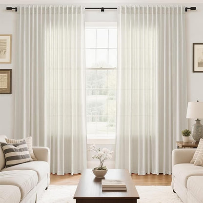 Nanspring Extra Wide Linen Curtains for Living Room 108 Inch Length for Room Divider Natural Cream Rustic Farmhouse Drape Rod Pocket Back Tab Light Filtering Bedroom Window Curtain for Sliding Door