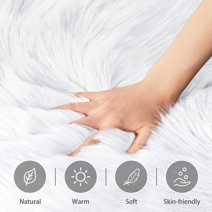 Round Fur Fluffy Area Rug for Bedroom, White Faux Fur Rugs Furry Circle Rug for Kids Room, Cute Furry Nursery Carpet, Plush Shag Circular Rugs Floor Carpets for Teen Girl Room, 3x3 Ft