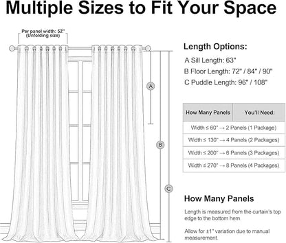 96 inch long blackout window curtains 2 Panels for bedroom 100% Black out Linen texture Curtain Vintage Farmhouse Drapes with Back Tab Rod Pocket Pinch pleated Thermal Insulated Panel for Living Room