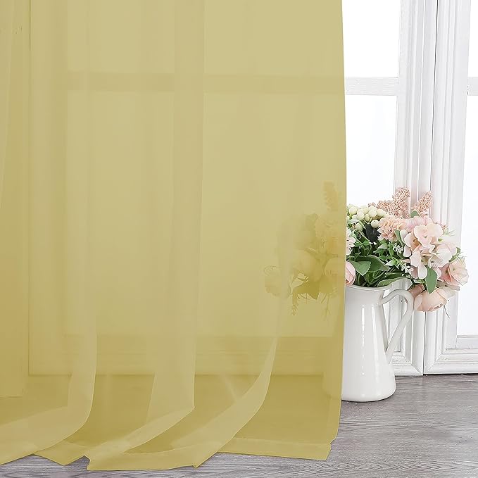Chyhomenyc Mustard Yellow Sheer Curtains 78 Inches Long for Living Room, Light Filtering Solid Color Voile Bedroom Curtains, Rod Pocket Window Sheer Curtain Panels, Each 42Wx78L, 2 Panels