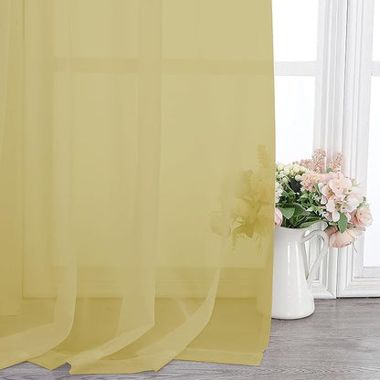 Chyhomenyc Mustard Yellow Sheer Curtains 78 Inches Long for Living Room, Light Filtering Solid Color Voile Bedroom Curtains, Rod Pocket Window Sheer Curtain Panels, Each 42Wx78L, 2 Panels