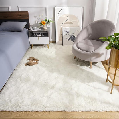 Amearea Premium Soft Area Rug 4x5.3 Feet, Cream Rugs for Living Room, Fluffy Carpet for Bedroom Nursery Playroom Teen Bedside Home Decor, Comfortable Indoor Furry Dorm Carpets, Cream