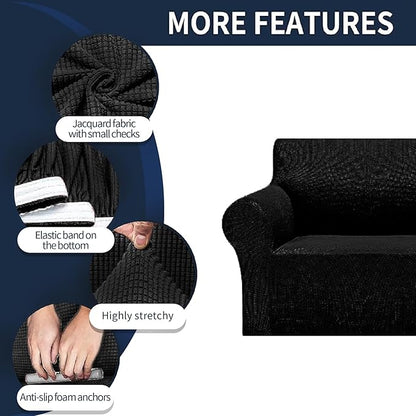 Cupuamon 2026 New Stretch Loveseat Sofa Slipcovers Couch Cover for 2 Cushion Furniture Protector Sofa Covers with Elastic Bottom Jacquard Fabric Small Checks for Pets, Kids - Black