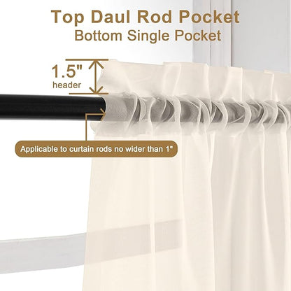 Chyhomenyc Cream Sheer Curtains 84 Inches Long 2 Panels Set- Light Filtering Curtains for Bedroom, Soft Airy Voile Rod Pocket Living Room Window Drapes, 42Wx84L Inches, 2 PCS