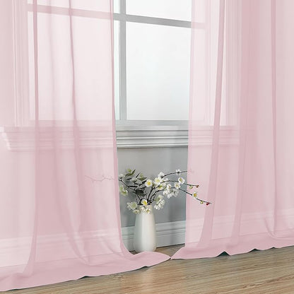 OVZME Blush Pink Sheer Curtains 63 Inches Long 2 Panels - Soft Light Filtering Window Sheer Panels for Living Room/Bedroom, Top Dual Rod Pocket, 1 Pair, Each 42Wx63L Inches