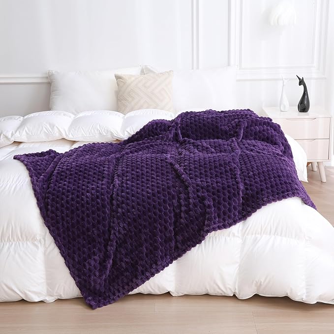 Puncuntex Deep Purple Throw Blanket 60"×80" inches Fuzzy 3D Jacquard Decorative Flannel Fleece Super Soft Plush Cozy Blanket for Couch Sofa Chair Lightweight