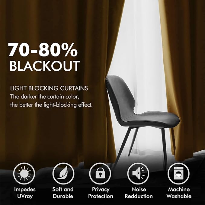 MIULEE Velvet Curtains Golden Elegant Grommet Thermal Insulated Soundproof Room Darkening Curtains/Drapes for Classical Living Room Bedroom Decor 52 x 84 Inch Set of 2