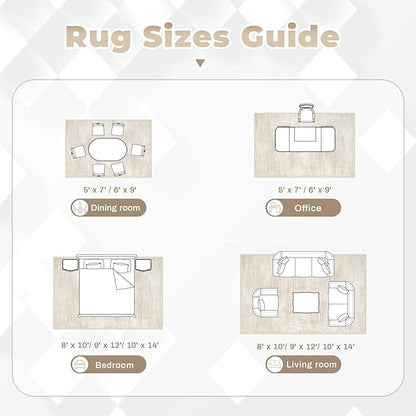 Area Rugs 6x9 for Living Room: Washable Rug Modern Abstract Neutral Soft Non-Slip Low-Pile Indoor Carpet for Bedroom Dining Room Playroom Home Office (Beige, 6'x9')