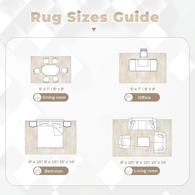 Area Rugs 9x12 for Living Room: Washable Rug Modern Abstract Neutral Soft Non-Slip Low-Pile Indoor Large Carpet for Bedroom Dining Room Playroom Home Office (Beige, 9'x12')