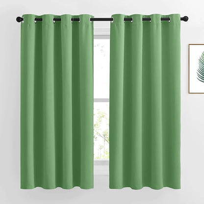 NICETOWN Insulated Blackout Curtains and Drapes - Microfiber Energy Saving Thermal Insulated Solid Grommet Blackout Draperies for Kitchen (1 Pair, 52 inches by 54 Inch, Forest Green)