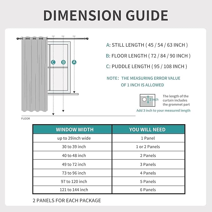 Joydeco Blackout Curtains 63 inch Length 2 Panels Set, Thermal Insulated Long Curtains & Drapes 2 Burg, Room Darkening Grommet Drapes for Bedroom Living Room Windows (W42 x L63 Inch, Peacock Blue)