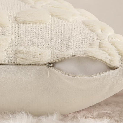 decorUhome Beige Bow Pillow Covers Set of 2 Coquette Aesthetic Cute Preppy Plush Faux Pillowcases for Girly Bedroom or Couch 20x20 Inch