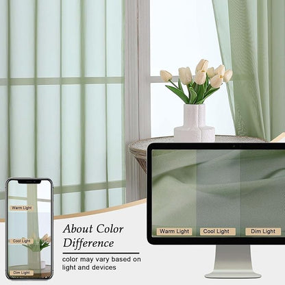 Extra Long Sage Green Sheer Curtains for Bedroom Living Room 120 Inches Long 2 Panels Set, Solid Soft Light Filtering Rod Pocket Sheer Window Curtains, Each 59" Wx120 L Inch
