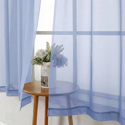 Lecloud Denim Blue Sheer Curtains 63 Inch Length 2 Panels, Light Filtering Voile Bedroom Curtains with Rod Pocket, Airy Farmhouse Window Drapes for Living Room Dining Room, Each Panel 42" W x 63" L