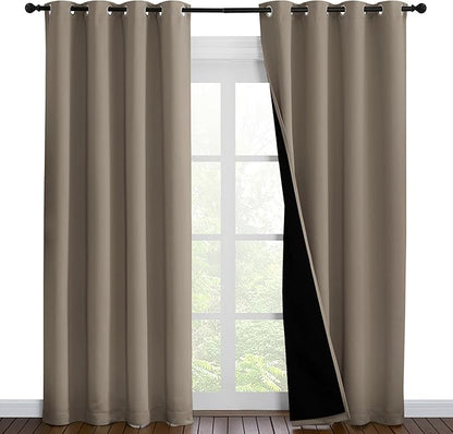 NICETOWN Taupe Full Shade Curtain Panels, Pair of Energy Smart & Noise Blocking Out Blackout Drapes for Dining Room Window, Thermal Insulated Guest Room Lined Window Dressing(Taupe, 55 x 86 inch)
