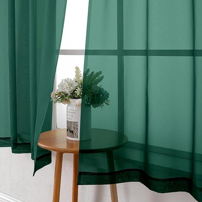 Lecloud Hunter Green Sheer Curtains 54 Inch Length 2 Panels, Voile Light Filtering Curtains with Rod Pocket, Transparent Tulle Drapes for Bedroom Laundry, Each Panel 42 X 54 Inch