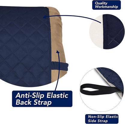PureFit Reversible Quilted Sofa Cover, Water Resistant Slipcover Furniture Protector, Washable Couch Cover with Non Slip and Elastic Straps for Kids, Dogs, Pets (Small Recliner, Navy/Ivory)