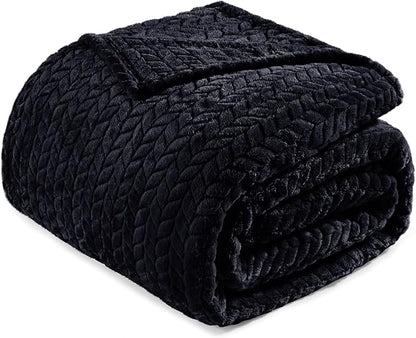 Exclusivo Mezcla Fleece Twin Size Blanket for Bed, 60x80 Inches Soft Cozy Jacquard Flannel Blankets, Lightweight Fuzzy Plush Warm for Women, Black