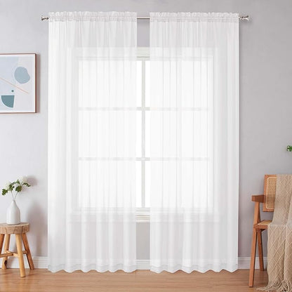 Simplebrand White Sheer Curtains 90 Inches Long, Light Filtering Rod Pocket Solid Color Window Sheer Curtain Panels, Elegant Curtains & Drapes for Living Room, Bedroom 2 Panels (White, 59" W x 90" L)