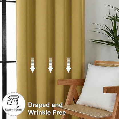 Simplebrand Ava Bright Gold Short Blackout Curtains for Bedroom 45 Inches Long 2 Panels Set, Solid Thermal Insulated, Energy Saving Window Treatment Curtains Blackout Drapes, W40 x L45 Inch
