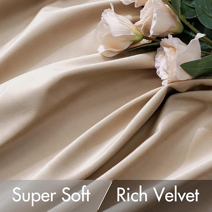 MIULEE Velvet Curtains 90 inches 2 Panels - Luxury Blackout Curtains for Bedroom Living Room Thermal Insulated Super Soft Window Drapes Rod Pocket & Back Tab, Camel Beige, W52 x L90 inch
