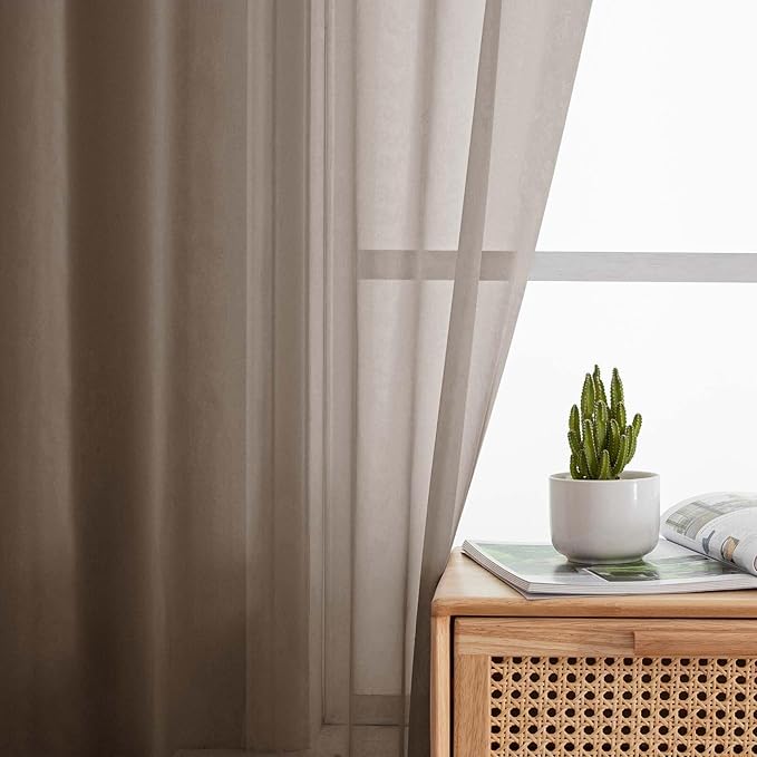 Sheer Chocolate Curtains for Bedroom Living Room 54 Inch Length 2 Panels Set, Solid Soft Airy Light Filtering Window Treatments, Modern Rod Pocket Drapes, Chocolate, 42" Wx54 L Inches
