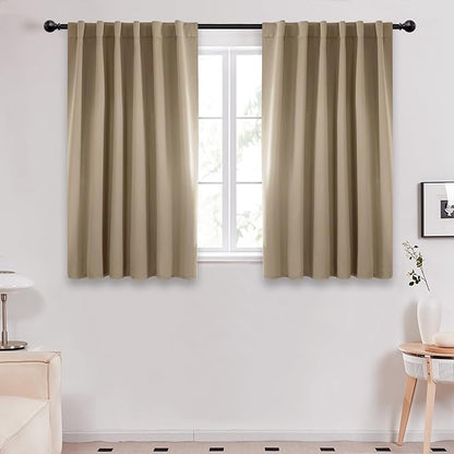 Deconovo Solid Back Tab and Rod Pocket Curtains Thermal Insulated Blackout Window Curtains for Kitchen 52Wx54L Inch Khaki 2 Panels