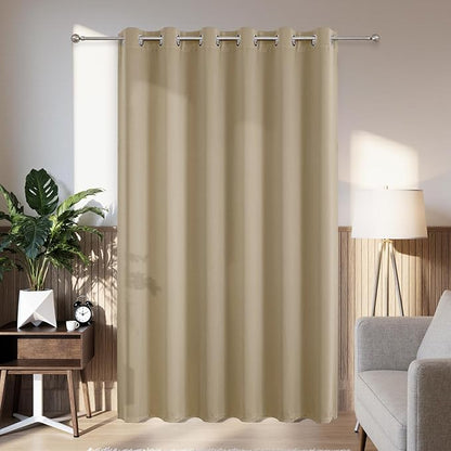 Joydeco Blackout Patio Sliding Door Curtains 84 Inches Long, Grommet Privacy Room Divider Curtains, Extra Wide Thermal Blackout Drapes for Bedroom Living Room (Light Beige, 80Wx84L, 1 Panel)
