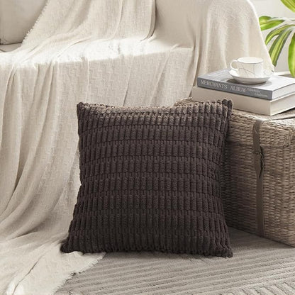 Fancy Homi 4 Packs Boho Dark Brown Decorative Throw Pillow Covers 18x18 Inch for Living Room Couch Bed Sofa, Rustic Modern Farmhouse Home Decor, Soft Plush Corduroy Cute Square Cushion Case 45x45 cm