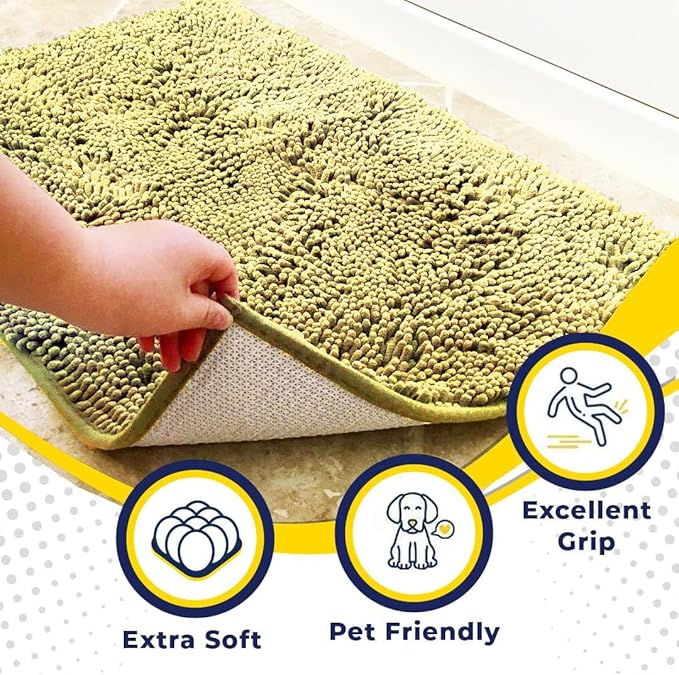 Muddy Mat® | Super Absorbent Door Mat Indoor, Microfiber Quick Dry Chenille Entryway Rug, Non-Slip Front Door Mat, Indoor Mats for Entryway, Machine Washable Pet Rug, Yellow 24" x 96"