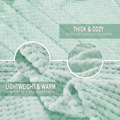 Exclusivo Mezcla Fleece Throw Blanket Extra Large, Super Soft and Warm Blankets for Couch, Sofa and Bed Waffle Textured, Cozy, Fuzzy and Lightweight (Mint Green, 50x70 Inches)
