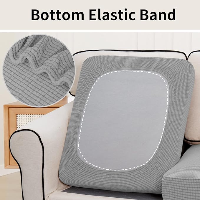 Easy-Going Stretch Individual Chair Couch Cushion Cover Sofa Cushion Furniture Protector Sofa slipcover Soft Flexibility with Elastic Bottom (3-Piece Sofa Cushion Cover, Light Gray)