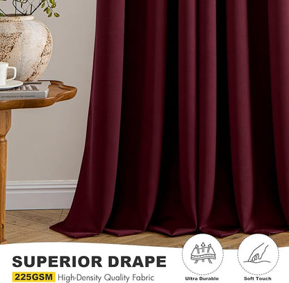 MIULEE Burgundy Red Blackout Curtains for Bedroom Living Room 90 Inches Long 2 Panels, Thermal Insulated Room Darkening Drapes Solid Grommet Top Noise Reduction Christmas Window Treatments 40x90 Inch